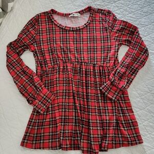 Plaid Long Sleeve Top - Red
